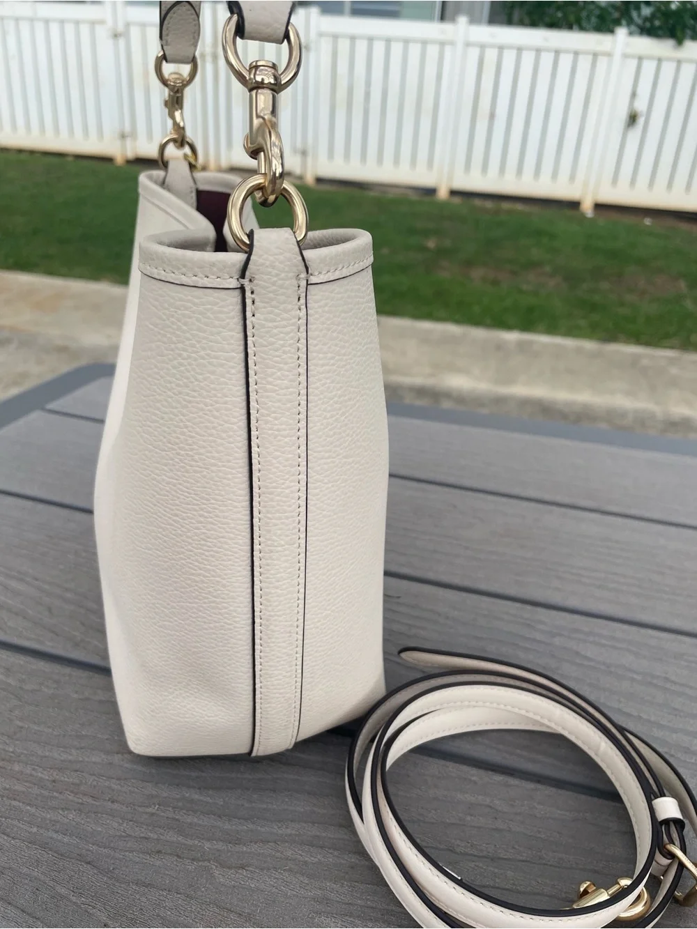 Coach Cream Pebbled Leather Shoulder Bucket Bag